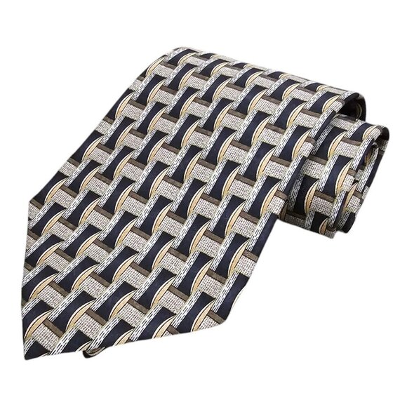 Pierre Cardin Men's Classic Geometric Long Silk Black And Gold Necktie - Picture 1 of 8